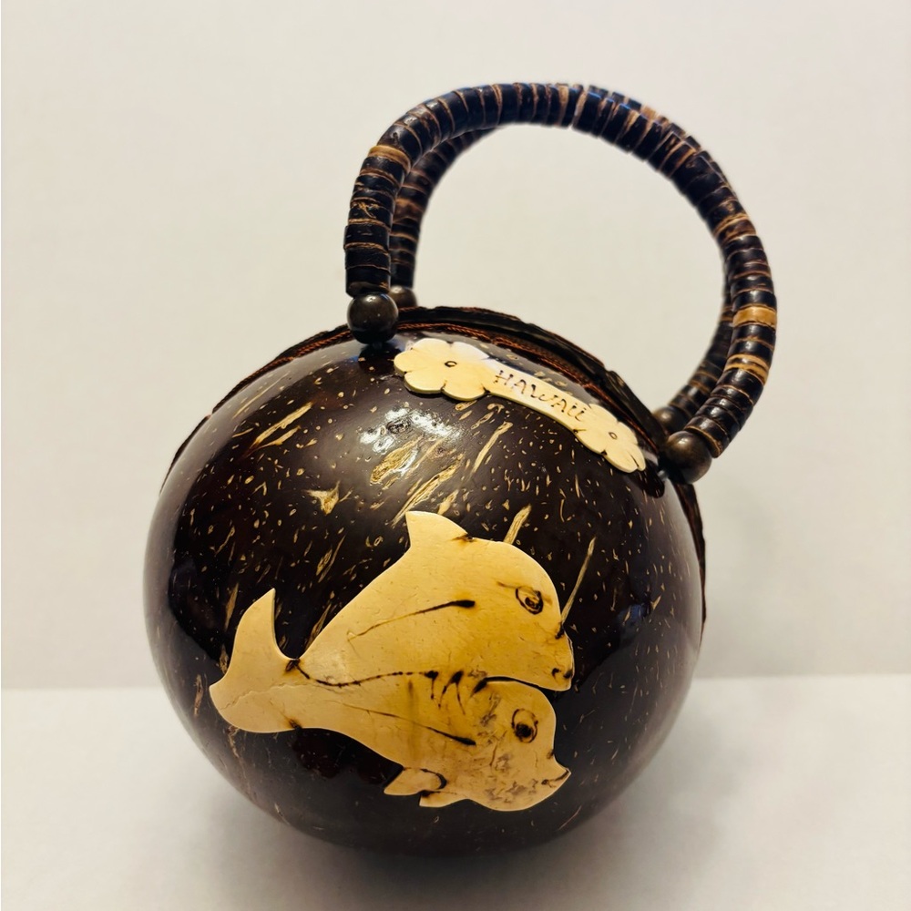 1960s Unique Coconut Shell Handbag with Fish Design
